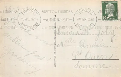 Lourdes — Jaskinia i Bazylika — wydawca: Alsciencien Arts Photomécaniques, Strasbourg, nr 27 — Rewers
