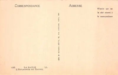 La Baule — Esplanade du Casino — Éditeur : Lévy, 44 rue Neuve des Réaux, Paris — Verso