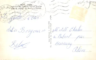 Intérieur du nouveau Tunnel Routier — sous la colline de la Croix-Rousse — Éditions J. Cellard, Lyon — Verso