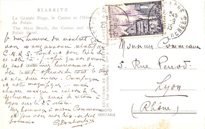 Biarritz — La Grande Plage, le Casino et l'Hôtel du Palais — Estel — Verso