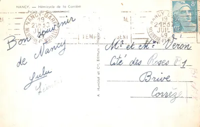 Nancy — Hémicycle de la Carrière — Palais du Gouvernement, éditeur A. Humbilot et Cie — 뒷면