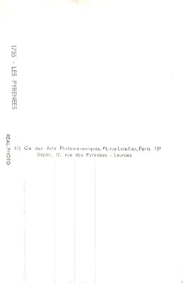 Les Pyrénées — carte illustrée avec itinéraires et sites — Cie des Arts Photomécaniques, 44 rue Letellier, Paris 15e — Verso