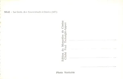 Croix des Conventuels à Cimiez — éditeur Cliché Paul Tschäglé-Appert — Verso