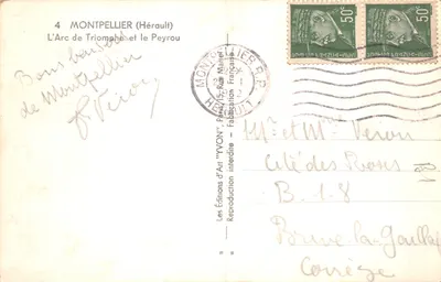 Montpellier — Arc de Triomphe i Peyrou — Wydawnictwo Sztuki 'YVON', Paryż — Rewers