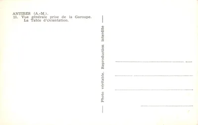 Antibes — Vue générale prise de la Garoupe — La Table d'Orientaion — éditeur A.-M — 뒷면