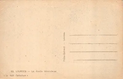 Lourdes — La Grotte miraculeuse — éditeur Le Hall Catholique, n° 52 — Verso