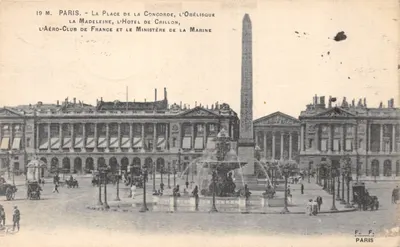Paris - La Place de la Concorde, l'Obélisque, l'Hôtel de Crillon, l'Aéro-Club de France et le Ministère de la Marine — F. F. PARIS