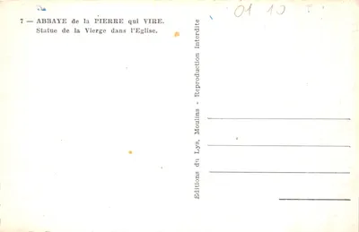 Statue de la Vierge à l'Enfant — Abbaye de la Pierre qui Vire — Éditions du Lys, Moullins — Verso