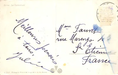 Berne. Das Münster — éditeur Photoglob-Wehrli & Vouga & Co. A.-G. Zürich, n° 284 — Verso