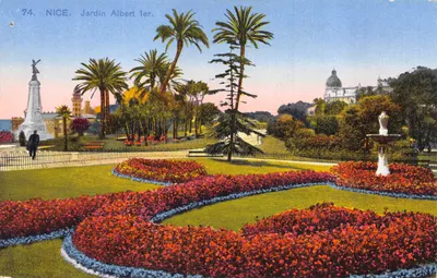 Nice. Jardin Albert 1er — vue du monument et des parterres floraux, éditeur 'Les Plus Beaux Sites de la Côte d'Azur'