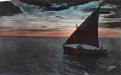 Bateau à voile — coucher de soleil — éditeur NARBO