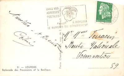 Lourdes — Esplanade des Processions et la Basilique — éditeur Pierre Chambon, n°31 — 뒷면