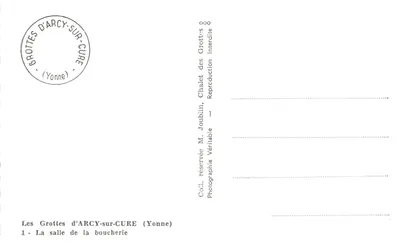 Las Grottes d'Arcy-sur-Cure — Sala de los Carniceros — Chalet, Joublin, colección M. Joublin, n°1 — Reverso