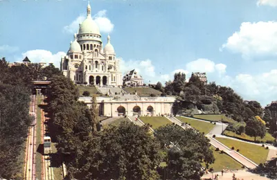 Paris - Le Sacré-Cœur et le Funiculaire de Montmartre — éditeur PROCÉDÉ NEXCHROMO - COUDARRE NATURELLE, n° 7025