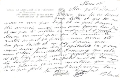 Paris - Le Sacré-Cœur et le Funiculaire de Montmartre — éditeur PROCÉDÉ NEXCHROMO - COUDARRE NATURELLE, n° 7025 — पीछे