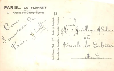 Champs-Élysées — vue de l'Arc de Triomphe — éditeur Paris... en Flanant, n° 5x4 — 裏面