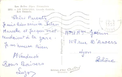 Os Grandes Goulets — Os túneis naturais — Edição d'Art André, Grenoble — Verso