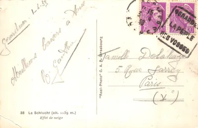 Gérandner - La Schlucht (alt. 1159 m.) — Effet de neige — éditeur «Real-Photo» G. A. P. Strasbourg — पीछे