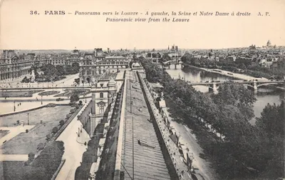 Paris — Panorama vers le Louvre — À gauche, la Seine et Notre Dame à droite — A. P