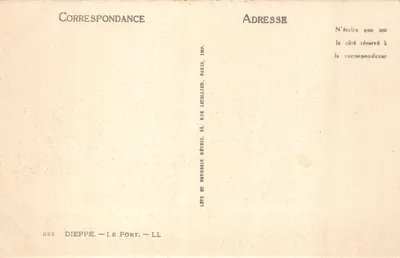 Dieppe — Le Port — Éditeur : Lévy et Neurdein, Paris — 裏面