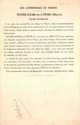 Église Notre-Dame — façade occidentale — imprimée en France, collection de la Kolarsine et de la Solution Pautaubege — 背面