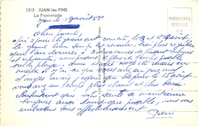 Juan-les-Pins — The Promenade — Publisher AJAX, 1212 — Back