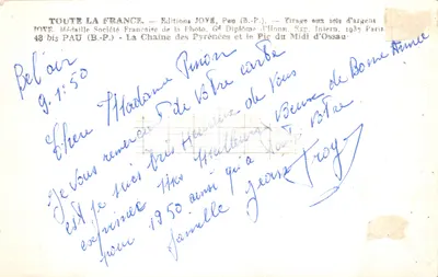 Vue panoramique de Pau — monts enneigés en arrière-plan — éditeur JOVE, Pau (B.P.) — Verso