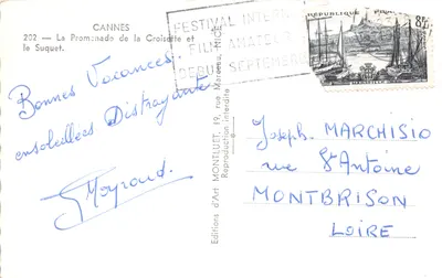 Cannes — A Promenade de la Croisette e o Suquet — Éditions d'Art Montluet, número 202 — Verso