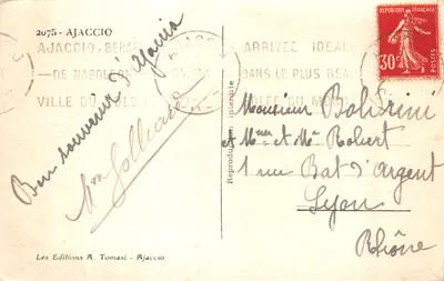 Vue d'Ajaccio — ville du soleil — éditeur Les Editions A. Tomasi - Ajaccio — 背面
