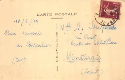 Environs de Pontarlier — Les Gorges de Noailles, Les Rohers d’Haute-pierre et le Village de MOUTHIER — Ed. MOUTHIER — Verso