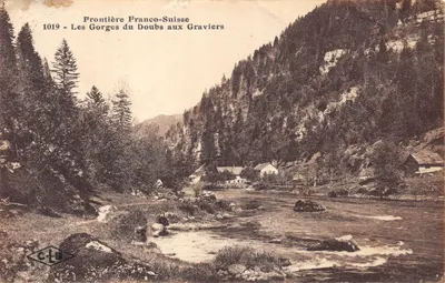 Frontière Franco-Suisse — Les Gorges du Doubs aux Graviers — Éditeur C. Lardier, n° 1019