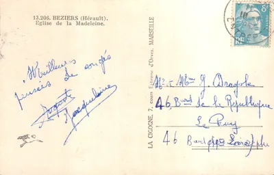 Kościół św. Małgorzaty — Bezières (Hérault) — Wydawca: LA CIGOGNE, MARSEILLE — Rewers