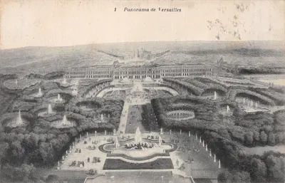 Panorama de Versailles — vue aérienne du château et des jardins — éditeur IMPR. EDA. VERSAILLES n°1
