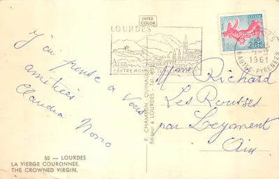 Estátua da Virgem Coroada — Lourdes — editor P. CHAMBON-QUINAULT — Verso