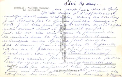 Cathédrale Notre-Dame d'Amiens — vue de la façade et du clocher — Souvenir d'Amiens, éditée par les Éditions 'La Giotome' — 裏面