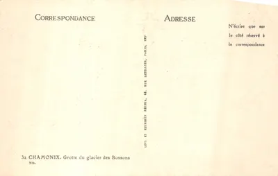 Chamonix — Grotte du glacier des Bossons — IMP. Letellier, Paris — 背面