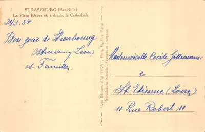 Place Kleber — vue panoramique avec la cathédrale à droite — Éditions YVON, Strasbourg — Verso