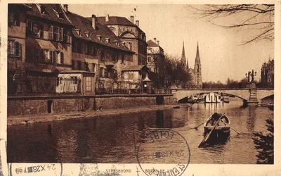 Strasbourg — vue du canal avec la cathédrale et un bateau — éditeur BRAUN & Cie, n° 24X28788