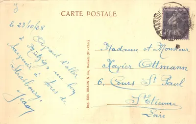 Strasbourg — vue du canal avec la cathédrale et un bateau — éditeur BRAUN & Cie, n° 24X28788 — Verso