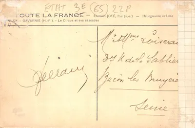 Gavarnie — Le Cirque et ses cascades — Éditions Jové, Pau (b.-p.) — 裏面