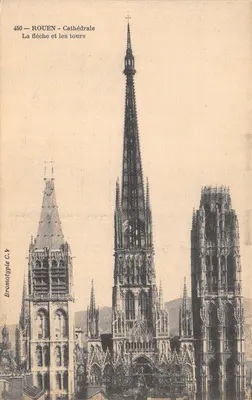 Rouen — Cathédrale, la flèche et les tours — Bromotypie C.V. n°450