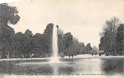 Paris — Jardin des Tuileries, dessiné par Le Notre en 1665 — Le Jet d'Eau du Grand Bassin — Phototypie Paris Bauchin