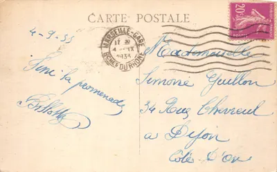 Pont suspendu de Marseille — illustration humoristique avec un poisson géant — éditeur non visible — Verso