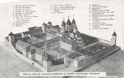 Abbaye de Cluny — Plan en relief de l'Ancienne Abbaye, exécuté par Gueugnon — IMP. BOURGEOIS FRÈRES, CHALON-S/S