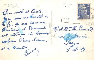 Vue Générale de Nice — vue depuis les pins — Éditions MAIO, n° 695 — Verso