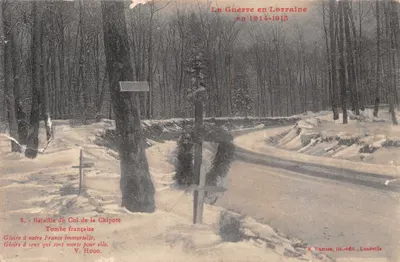Bataille du Col de la Chipote — Tombe française dans un paysage hivernal — K. Bastien, lib.-édit., Lunéville