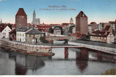 Strasbourg i. Els. — Vue des ponts couverts avec tours et église — éditeur LUS BRETER STRASBOURG/ELS