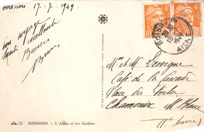 Soissons — Le canal de l'Aisne et les jardins — C° des Arts Filotomecaniques — 裏面
