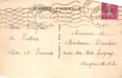 Poitiers — Les Allées du Parc de Blossac — A. B — Verso