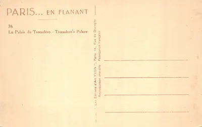 Palais du Trocadéro — Vue du bâtiment principal — Éditions YVON, n°76 — Verso